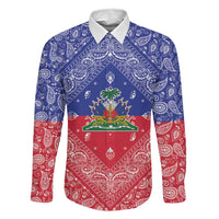 Haiti Paisley Family Matching Long Sleeve Bodycon Dress and Hawaiian Shirt Haitian Flag Bandana Style - Wonder Print Shop