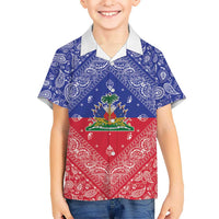 Haiti Paisley Family Matching Long Sleeve Bodycon Dress and Hawaiian Shirt Haitian Flag Bandana Style - Wonder Print Shop