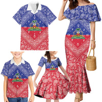 Haiti Paisley Family Matching Mermaid Dress and Hawaiian Shirt Haitian Flag Bandana Style - Wonder Print Shop