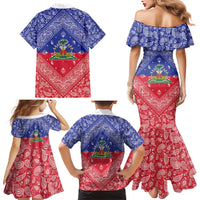 Haiti Paisley Family Matching Mermaid Dress and Hawaiian Shirt Haitian Flag Bandana Style - Wonder Print Shop