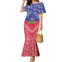 Haiti Paisley Family Matching Mermaid Dress and Hawaiian Shirt Haitian Flag Bandana Style - Wonder Print Shop