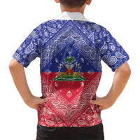Haiti Paisley Family Matching Off The Shoulder Long Sleeve Dress and Hawaiian Shirt Haitian Flag Bandana Style - Wonder Print Shop
