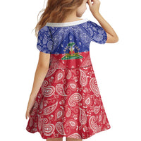 Haiti Paisley Family Matching Off The Shoulder Long Sleeve Dress and Hawaiian Shirt Haitian Flag Bandana Style - Wonder Print Shop