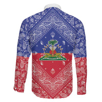 Haiti Paisley Family Matching Off The Shoulder Long Sleeve Dress and Hawaiian Shirt Haitian Flag Bandana Style - Wonder Print Shop