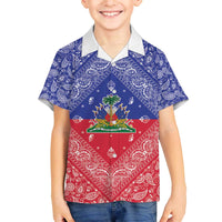 Haiti Paisley Family Matching Off The Shoulder Long Sleeve Dress and Hawaiian Shirt Haitian Flag Bandana Style - Wonder Print Shop