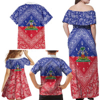 Haiti Paisley Family Matching Off Shoulder Maxi Dress and Hawaiian Shirt Haitian Flag Bandana Style - Wonder Print Shop