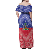Haiti Paisley Family Matching Off Shoulder Maxi Dress and Hawaiian Shirt Haitian Flag Bandana Style - Wonder Print Shop