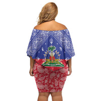 Haiti Paisley Family Matching Off Shoulder Short Dress and Hawaiian Shirt Haitian Flag Bandana Style - Wonder Print Shop