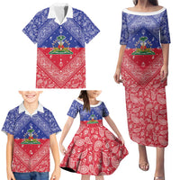 Haiti Paisley Family Matching Puletasi and Hawaiian Shirt Haitian Flag Bandana Style - Wonder Print Shop