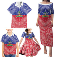 Haiti Paisley Family Matching Puletasi and Hawaiian Shirt Haitian Flag Bandana Style - Wonder Print Shop