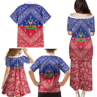 Haiti Paisley Family Matching Puletasi and Hawaiian Shirt Haitian Flag Bandana Style - Wonder Print Shop