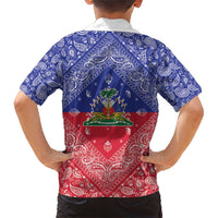 Haiti Paisley Family Matching Short Sleeve Bodycon Dress and Hawaiian Shirt Haitian Flag Bandana Style - Wonder Print Shop