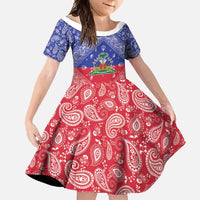 Haiti Paisley Family Matching Short Sleeve Bodycon Dress and Hawaiian Shirt Haitian Flag Bandana Style - Wonder Print Shop