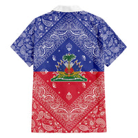 Haiti Paisley Family Matching Short Sleeve Bodycon Dress and Hawaiian Shirt Haitian Flag Bandana Style - Wonder Print Shop