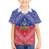 Haiti Paisley Family Matching Short Sleeve Bodycon Dress and Hawaiian Shirt Haitian Flag Bandana Style - Wonder Print Shop