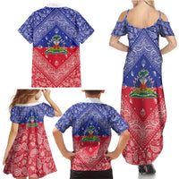 Haiti Paisley Family Matching Summer Maxi Dress and Hawaiian Shirt Haitian Flag Bandana Style - Wonder Print Shop
