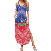 Haiti Paisley Family Matching Summer Maxi Dress and Hawaiian Shirt Haitian Flag Bandana Style - Wonder Print Shop