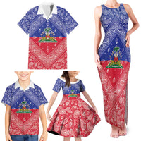Haiti Paisley Family Matching Tank Maxi Dress and Hawaiian Shirt Haitian Flag Bandana Style - Wonder Print Shop