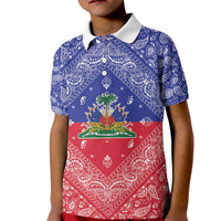 Haiti Paisley Kid Polo Shirt Haitian Flag Bandana Style - Wonder Print Shop