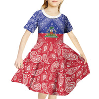 Haiti Paisley Kid Short Sleeve Dress Haitian Flag Bandana Style - Wonder Print Shop