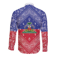 Haiti Paisley Long Sleeve Button Shirt Haitian Flag Bandana Style - Wonder Print Shop
