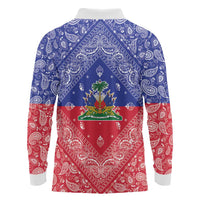 Haiti Paisley Long Sleeve Polo Shirt Haitian Flag Bandana Style - Wonder Print Shop