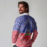 Haiti Paisley Long Sleeve Polo Shirt Haitian Flag Bandana Style - Wonder Print Shop