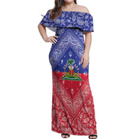 Haiti Paisley Off Shoulder Maxi Dress Haitian Flag Bandana Style - Wonder Print Shop