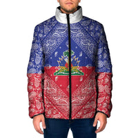 Haiti Paisley Padded Jacket Haitian Flag Bandana Style - Wonder Print Shop