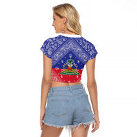 Haiti Paisley Raglan Cropped T Shirt Haitian Flag Bandana Style - Wonder Print Shop