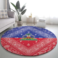 Haiti Paisley Round Carpet Haitian Flag Bandana Style - Wonder Print Shop