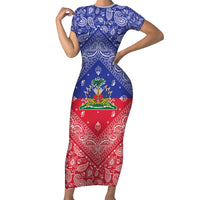 Haiti Paisley Short Sleeve Bodycon Dress Haitian Flag Bandana Style - Wonder Print Shop