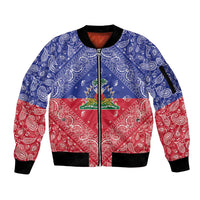 Haiti Paisley Sleeve Zip Bomber Jacket Haitian Flag Bandana Style - Wonder Print Shop