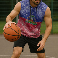 Haiti Paisley Sleeveless Hoodie Haitian Flag Bandana Style - Wonder Print Shop