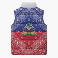 Haiti Paisley Sleeveless Puffer Jacket Haitian Flag Bandana Style - Wonder Print Shop