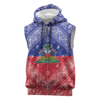 Haiti Paisley Sleeveless Zip Hoodie Haitian Flag Bandana Style - Wonder Print Shop