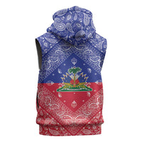 Haiti Paisley Sleeveless Zip Hoodie Haitian Flag Bandana Style - Wonder Print Shop