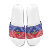 Haiti Paisley Slide Sandals Haitian Flag Bandana Style - Wonder Print Shop