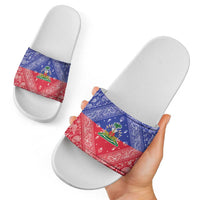 Haiti Paisley Slide Sandals Haitian Flag Bandana Style - Wonder Print Shop