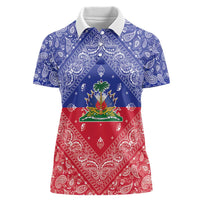 Haiti Paisley Women Polo Shirt Haitian Flag Bandana Style - Wonder Print Shop