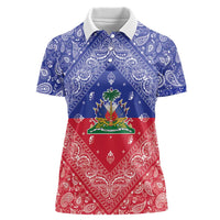 Haiti Paisley Women Polo Shirt Haitian Flag Bandana Style - Wonder Print Shop