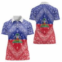 Haiti Paisley Women Polo Shirt Haitian Flag Bandana Style - Wonder Print Shop