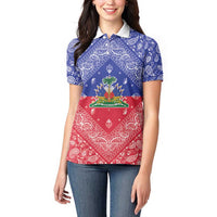 Haiti Paisley Women Polo Shirt Haitian Flag Bandana Style - Wonder Print Shop