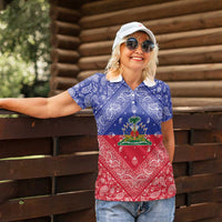 Haiti Paisley Women Polo Shirt Haitian Flag Bandana Style - Wonder Print Shop