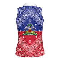 Haiti Paisley Women Sleeveless Polo Shirt Haitian Flag Bandana Style - Wonder Print Shop