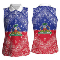 Haiti Paisley Women Sleeveless Polo Shirt Haitian Flag Bandana Style - Wonder Print Shop