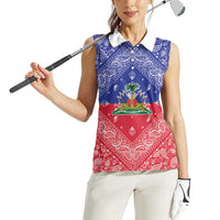 Haiti Paisley Women Sleeveless Polo Shirt Haitian Flag Bandana Style - Wonder Print Shop