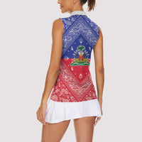 Haiti Paisley Women Sleeveless Polo Shirt Haitian Flag Bandana Style - Wonder Print Shop