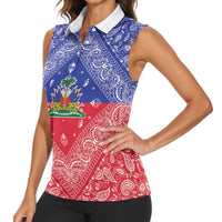 Haiti Paisley Women Sleeveless Polo Shirt Haitian Flag Bandana Style - Wonder Print Shop