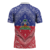 Haiti Paisley Zipper Polo Shirt Haitian Flag Bandana Style - Wonder Print Shop